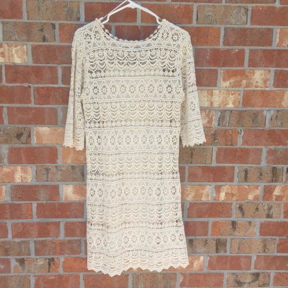 Solitaire Women's Dress Size Medium White/Cream Lace Cotton Date Night - Picture 2 of 6